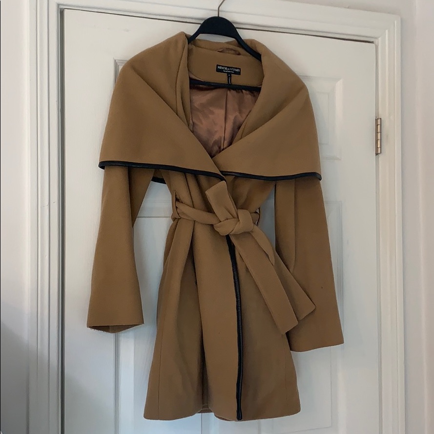 Intermix Camel Coat With Leather Trim